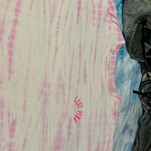 pink and yellow, tie-dyed love pink from pink cropped shirt, size extra large